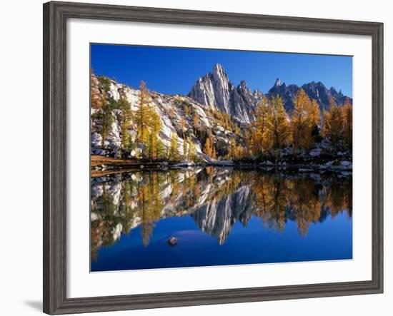 Prusik Peak and Temple Ridge, Reflected in Sprite Lake, Enchantment Lakes-Jamie & Judy Wild-Framed Photographic Print