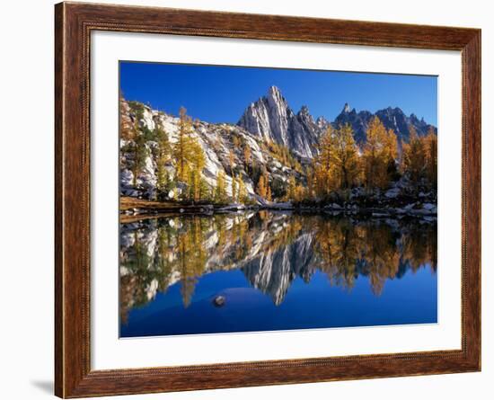 Prusik Peak and Temple Ridge, Reflected in Sprite Lake, Enchantment Lakes-Jamie & Judy Wild-Framed Photographic Print