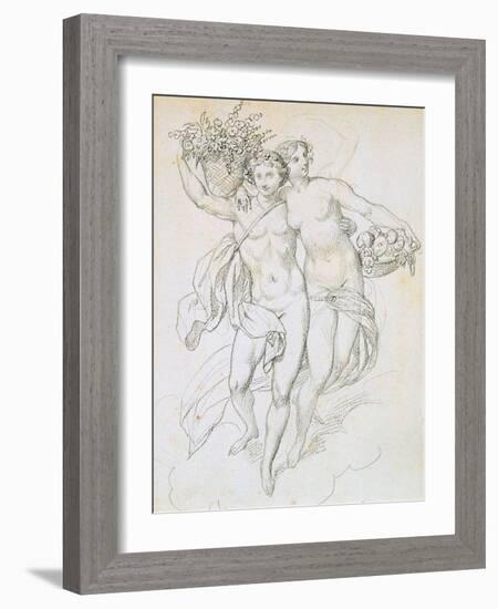 Psyche and Cupid, C1820-1857-Achille Deveria-Framed Giclee Print