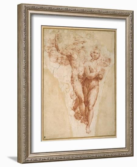 Psyche Carried by Mercury to Olympus (Chalk on Paper)-Giulio Romano-Framed Giclee Print