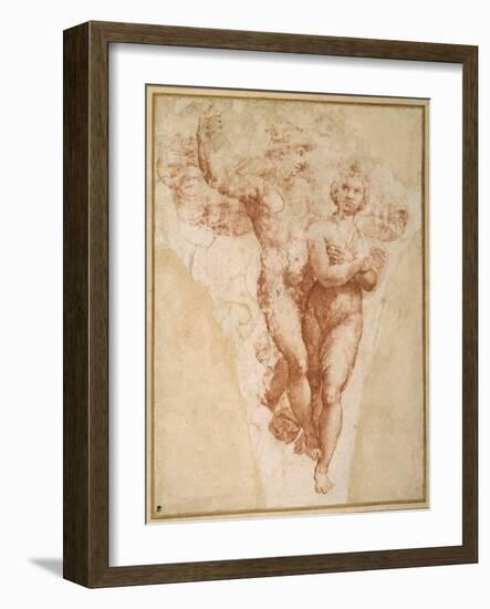 Psyche Carried by Mercury to Olympus (Chalk on Paper)-Giulio Romano-Framed Giclee Print