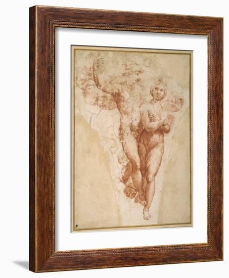 Psyche Carried by Mercury to Olympus (Chalk on Paper)-Giulio Romano-Framed Giclee Print