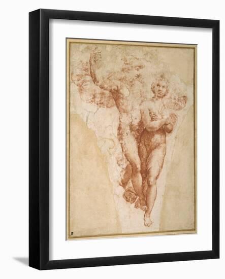 Psyche Carried by Mercury to Olympus (Chalk on Paper)-Giulio Romano-Framed Giclee Print