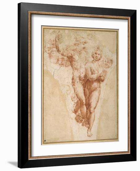 Psyche Carried by Mercury to Olympus (Chalk on Paper)-Giulio Romano-Framed Giclee Print