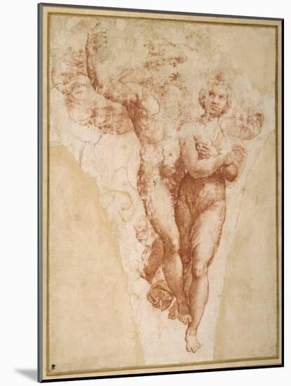 Psyche Carried by Mercury to Olympus (Chalk on Paper)-Giulio Romano-Mounted Giclee Print