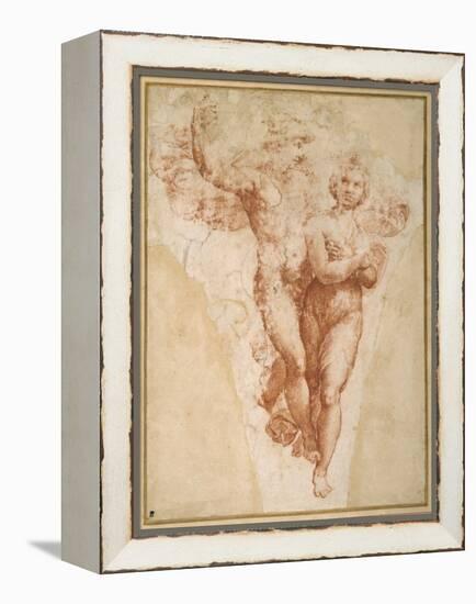 Psyche Carried by Mercury to Olympus (Chalk on Paper)-Giulio Romano-Framed Premier Image Canvas