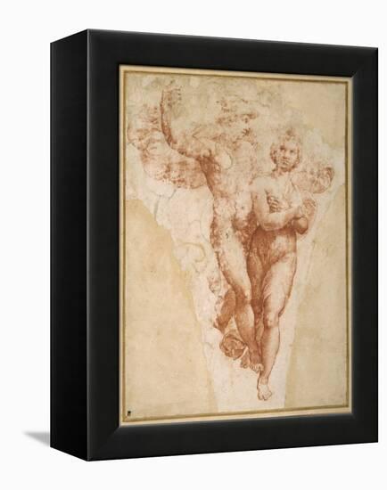 Psyche Carried by Mercury to Olympus (Chalk on Paper)-Giulio Romano-Framed Premier Image Canvas