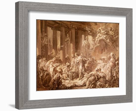 Psyche Receiving the Divine Honors (Preparatory Study), C.1740 (Oil Painting on Paper Mounted on Ca-Francois Boucher-Framed Giclee Print