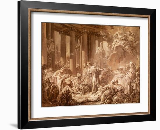 Psyche Receiving the Divine Honors (Preparatory Study), C.1740 (Oil Painting on Paper Mounted on Ca-Francois Boucher-Framed Giclee Print