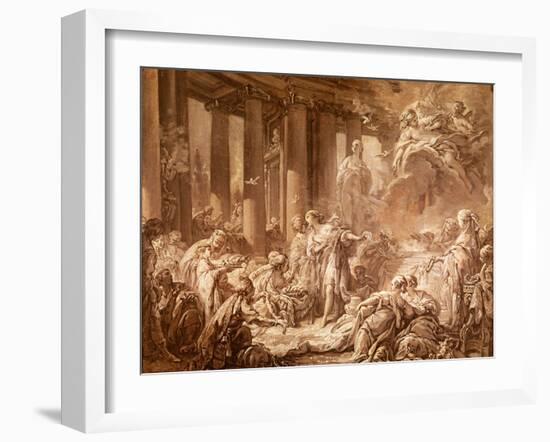 Psyche Receiving the Divine Honors (Preparatory Study), C.1740 (Oil Painting on Paper Mounted on Ca-Francois Boucher-Framed Giclee Print