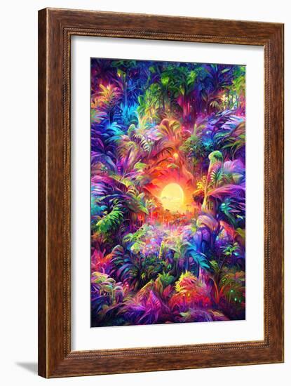 Psychedelic Jungle Sunset-null-Framed Art Print