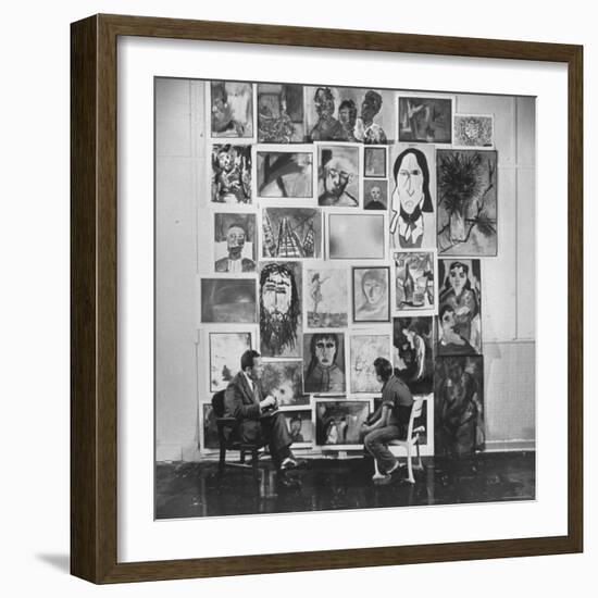 Psychiatrist with Emotionally Disturbed Student in Front of Paintings by others at Special School-Fritz Goro-Framed Photographic Print