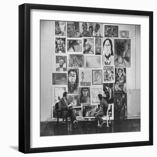 Psychiatrist with Emotionally Disturbed Student in Front of Paintings by others at Special School-Fritz Goro-Framed Photographic Print