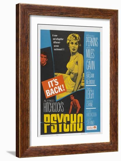 PSYCHO, US poster, Anthony Perkins (left), Janet Leigh (center), John Gavin (bottom), 1960-null-Framed Art Print