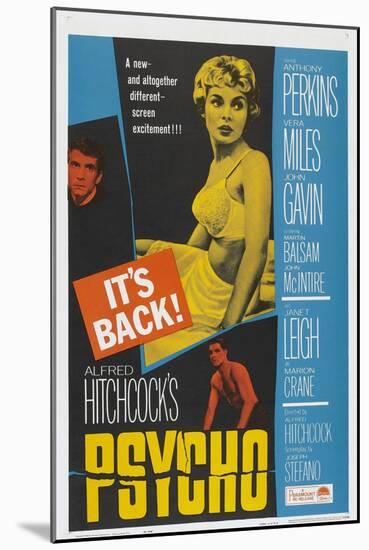 PSYCHO, US poster, Anthony Perkins (left), Janet Leigh (center), John Gavin (bottom), 1960-null-Mounted Art Print