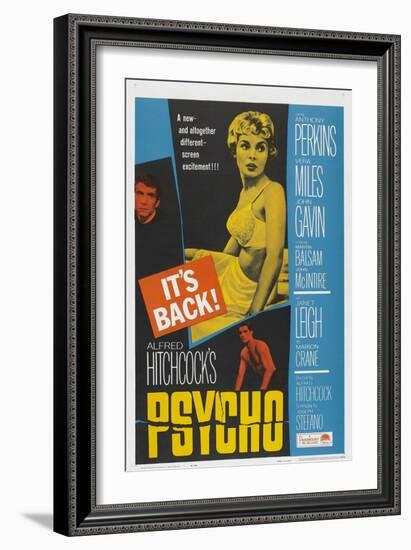 PSYCHO, US poster, Anthony Perkins (left), Janet Leigh (center), John Gavin (bottom), 1960-null-Framed Art Print