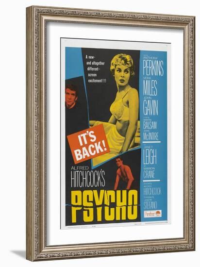 PSYCHO, US poster, Anthony Perkins (left), Janet Leigh (center), John Gavin (bottom), 1960-null-Framed Premium Giclee Print