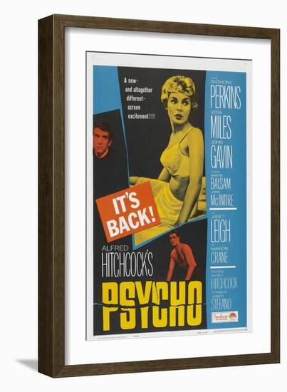 PSYCHO, US poster, Anthony Perkins (left), Janet Leigh (center), John Gavin (bottom), 1960-null-Framed Premium Giclee Print