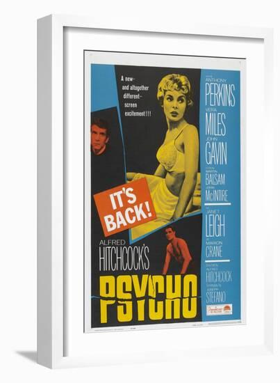 PSYCHO, US poster, Anthony Perkins (left), Janet Leigh (center), John Gavin (bottom), 1960-null-Framed Premium Giclee Print