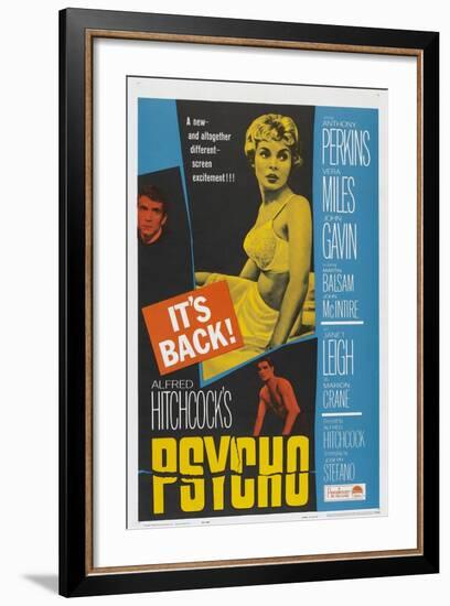 PSYCHO, US poster, Anthony Perkins (left), Janet Leigh (center), John Gavin (bottom), 1960-null-Framed Art Print