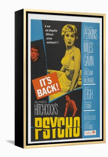 PSYCHO, US poster, Anthony Perkins (left), Janet Leigh (center), John Gavin (bottom), 1960-null-Framed Stretched Canvas