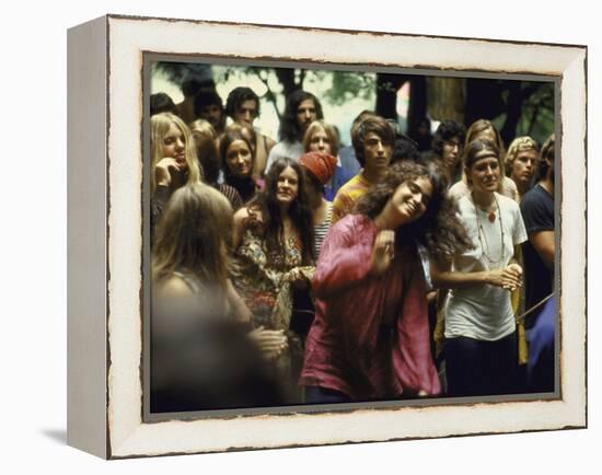 Psylvia, Dressed in Pink Indian Shirt Dancing in Crowd, Woodstock Music and Art Festival-Bill Eppridge-Framed Premier Image Canvas