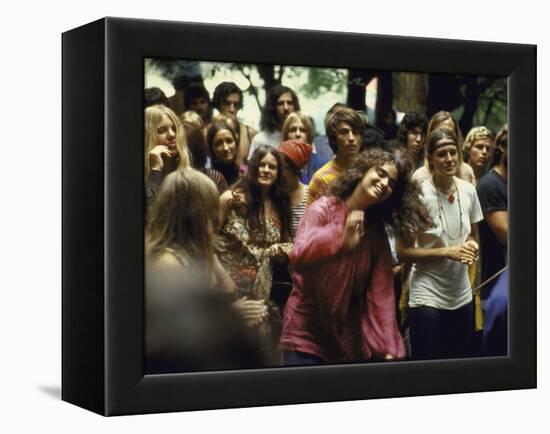 Psylvia, Dressed in Pink Indian Shirt Dancing in Crowd, Woodstock Music and Art Festival-Bill Eppridge-Framed Premier Image Canvas