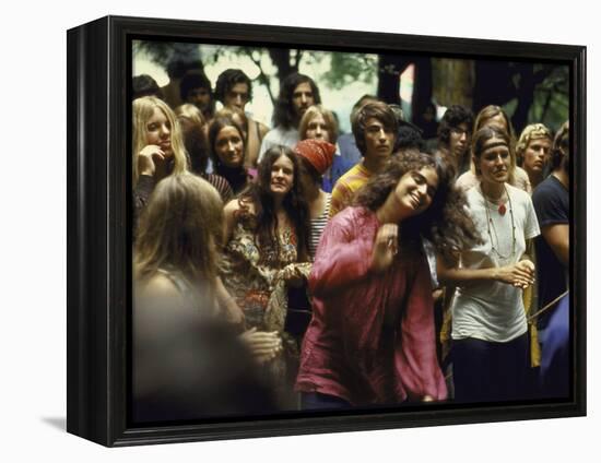 Psylvia, Dressed in Pink Indian Shirt Dancing in Crowd, Woodstock Music and Art Festival-Bill Eppridge-Framed Premier Image Canvas