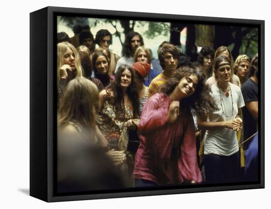 Psylvia, Dressed in Pink Indian Shirt Dancing in Crowd, Woodstock Music and Art Festival-Bill Eppridge-Framed Premier Image Canvas