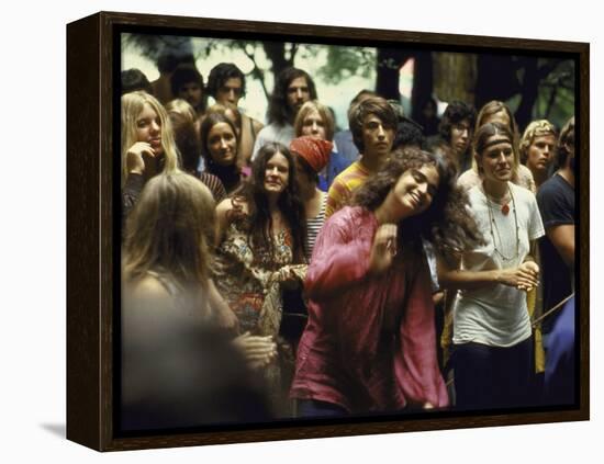 Psylvia, Dressed in Pink Indian Shirt Dancing in Crowd, Woodstock Music and Art Festival-Bill Eppridge-Framed Premier Image Canvas