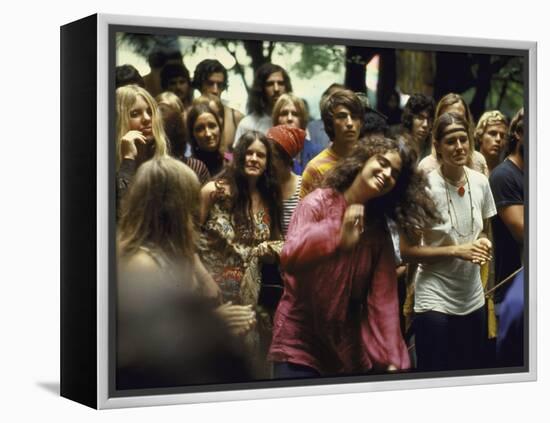 Psylvia, Dressed in Pink Indian Shirt Dancing in Crowd, Woodstock Music and Art Festival-Bill Eppridge-Framed Premier Image Canvas