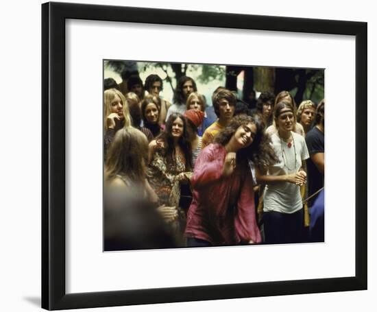 Psylvia, Dressed in Pink Indian Shirt Dancing in Crowd, Woodstock Music and Art Festival-Bill Eppridge-Framed Photographic Print