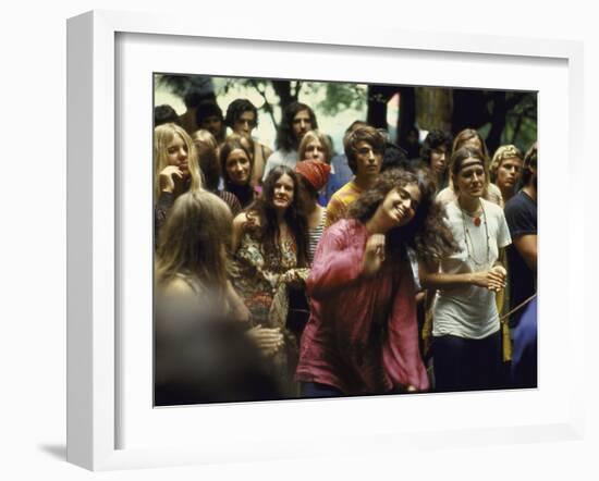 Psylvia, Dressed in Pink Indian Shirt Dancing in Crowd, Woodstock Music and Art Festival-Bill Eppridge-Framed Photographic Print