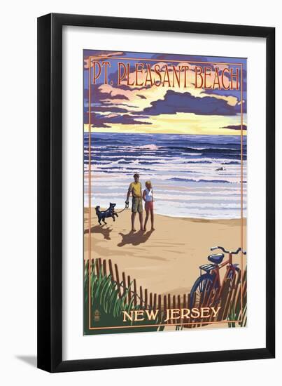 Pt. Pleasant Beach, New Jersey - Beach and Sunset-Lantern Press-Framed Art Print