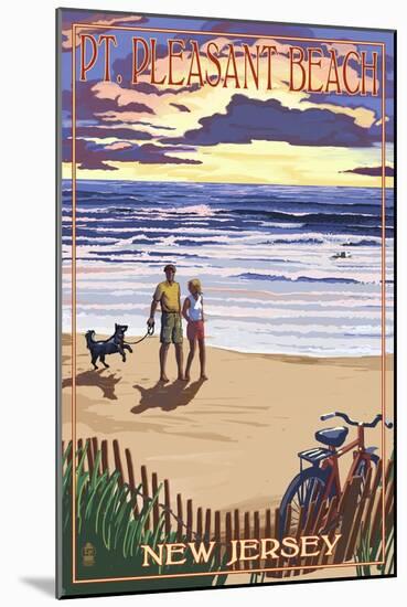 Pt. Pleasant Beach, New Jersey - Beach and Sunset-Lantern Press-Mounted Art Print
