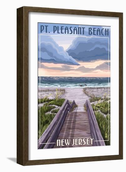 Pt. Pleasant Beach, New Jersey - Beach Boardwalk Scene-Lantern Press-Framed Art Print