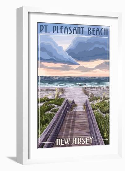 Pt. Pleasant Beach, New Jersey - Beach Boardwalk Scene-Lantern Press-Framed Art Print
