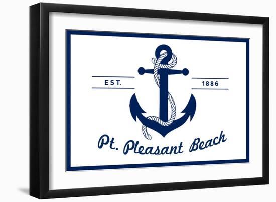 Pt. Pleasant Beach, New Jersey - Blue and White Anchor-Lantern Press-Framed Art Print