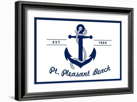 Pt. Pleasant Beach, New Jersey - Blue and White Anchor-Lantern Press-Framed Art Print