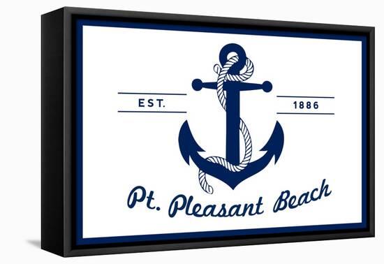 Pt. Pleasant Beach, New Jersey - Blue and White Anchor-Lantern Press-Framed Stretched Canvas