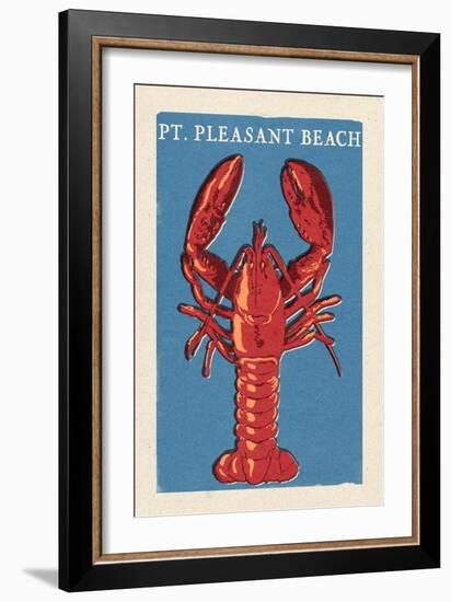 Pt. Pleasant Beach, New Jersey - Lobster Woodblock-Lantern Press-Framed Premium Giclee Print