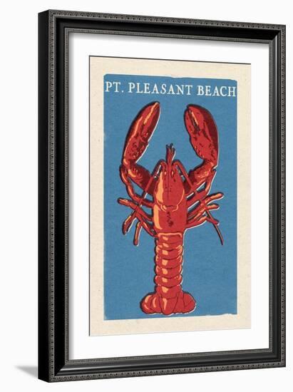 Pt. Pleasant Beach, New Jersey - Lobster Woodblock-Lantern Press-Framed Premium Giclee Print