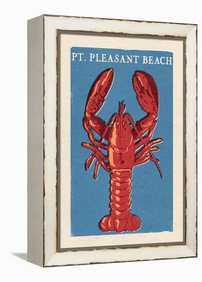 Pt. Pleasant Beach, New Jersey - Lobster Woodblock-Lantern Press-Framed Stretched Canvas