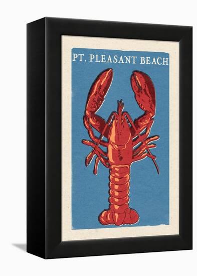 Pt. Pleasant Beach, New Jersey - Lobster Woodblock-Lantern Press-Framed Stretched Canvas
