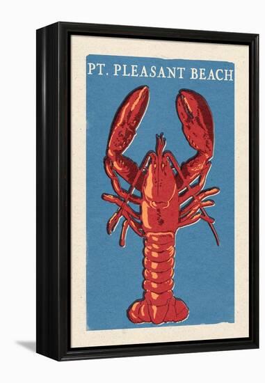 Pt. Pleasant Beach, New Jersey - Lobster Woodblock-Lantern Press-Framed Stretched Canvas