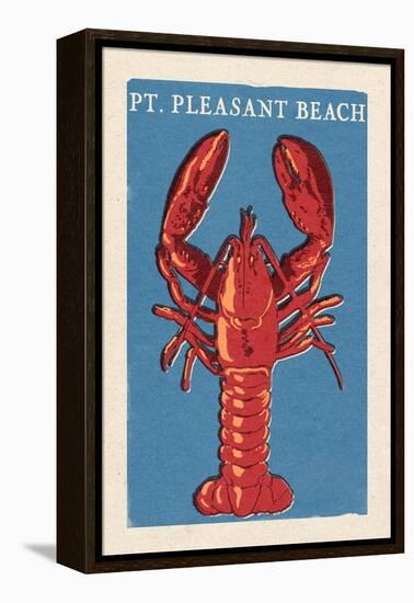 Pt. Pleasant Beach, New Jersey - Lobster Woodblock-Lantern Press-Framed Stretched Canvas