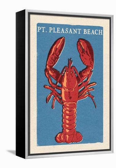 Pt. Pleasant Beach, New Jersey - Lobster Woodblock-Lantern Press-Framed Stretched Canvas