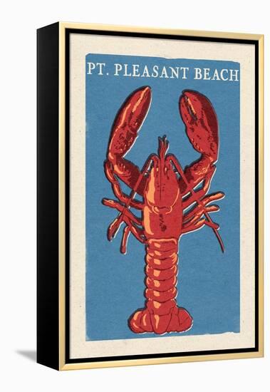 Pt. Pleasant Beach, New Jersey - Lobster Woodblock-Lantern Press-Framed Stretched Canvas