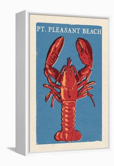 Pt. Pleasant Beach, New Jersey - Lobster Woodblock-Lantern Press-Framed Stretched Canvas