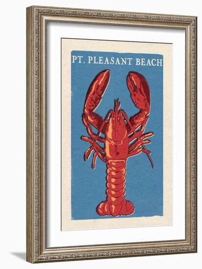 Pt. Pleasant Beach, New Jersey - Lobster Woodblock-Lantern Press-Framed Art Print